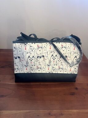 Playful Black & White Dog Print Tote Bag
